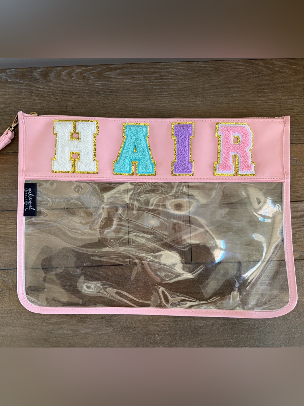 Kids Pink 'HAIR' Clear Travel Pouch